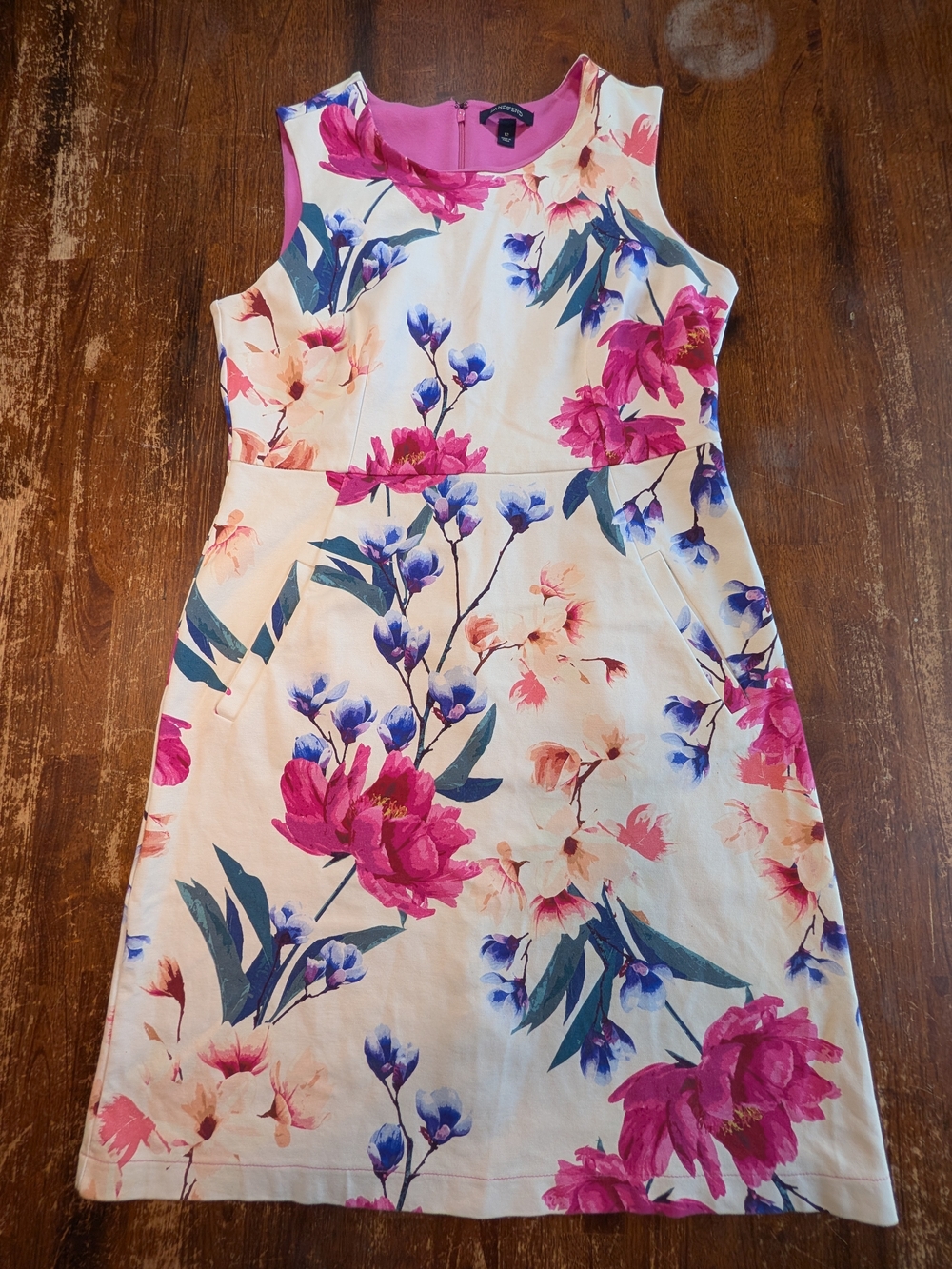 Lands' End Sleeveless Floral Sheath Dress Womens Size 12 Ivory Pink Wedding